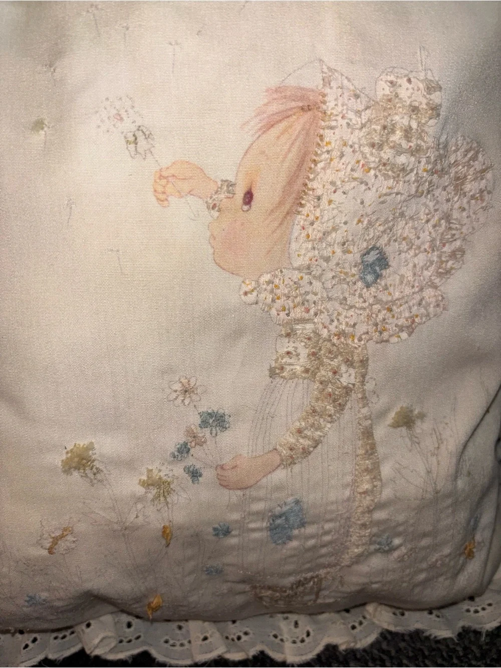 Handmade Precious Moments Embroidered Pillow 12x12
